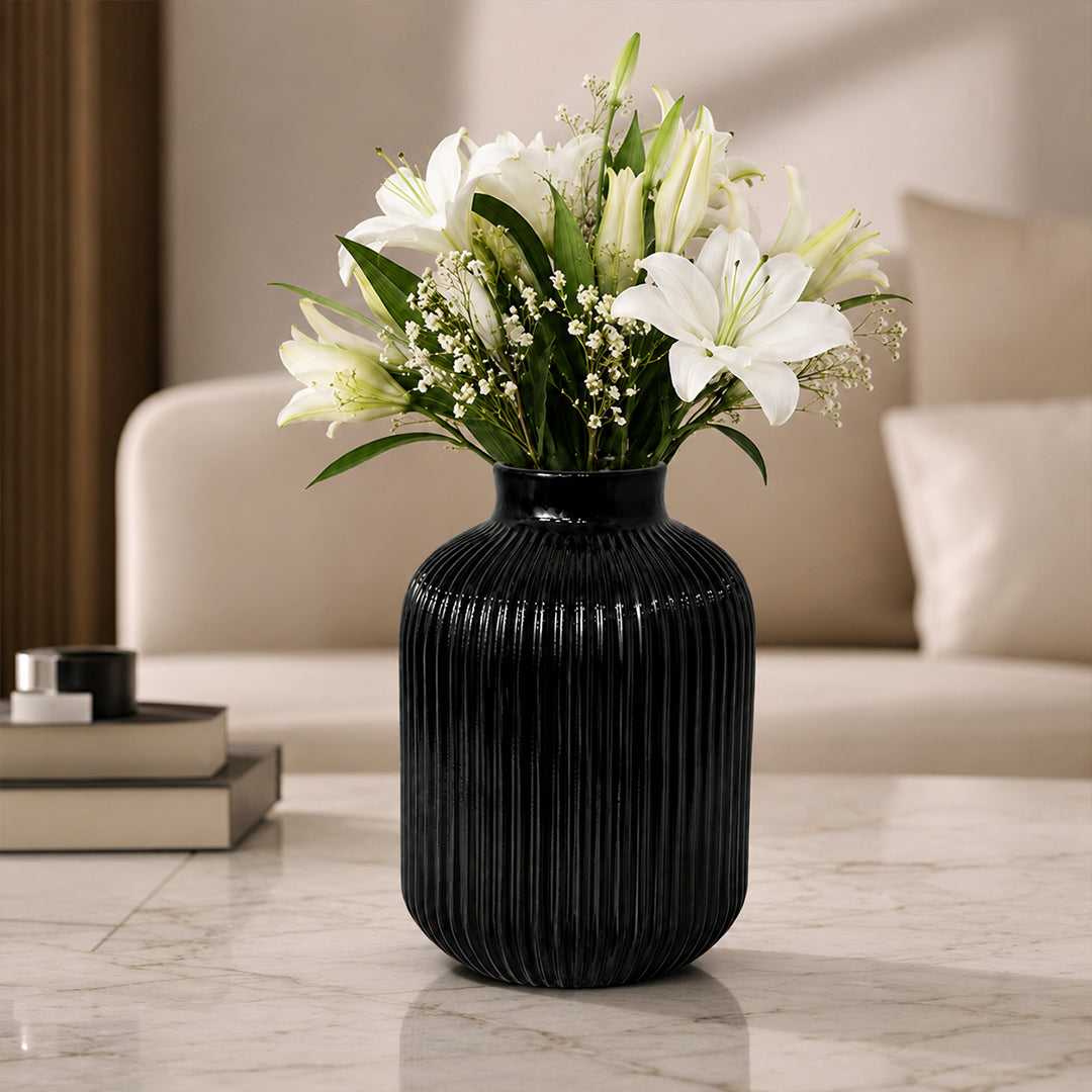 Obsidian Ribbed Elegance - The Vase