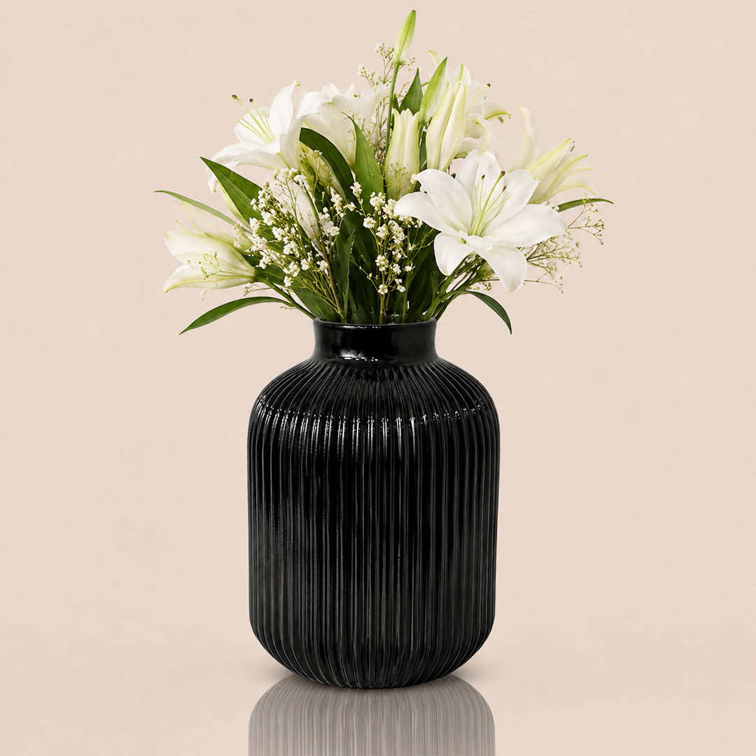 Obsidian Ribbed Elegance - The Vase
