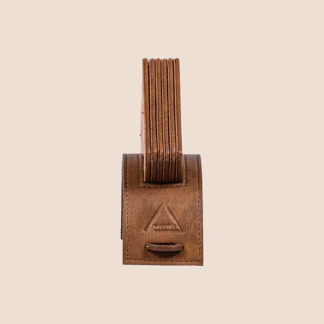 Saddle Stitch Square Coaster and Leather Tray Set