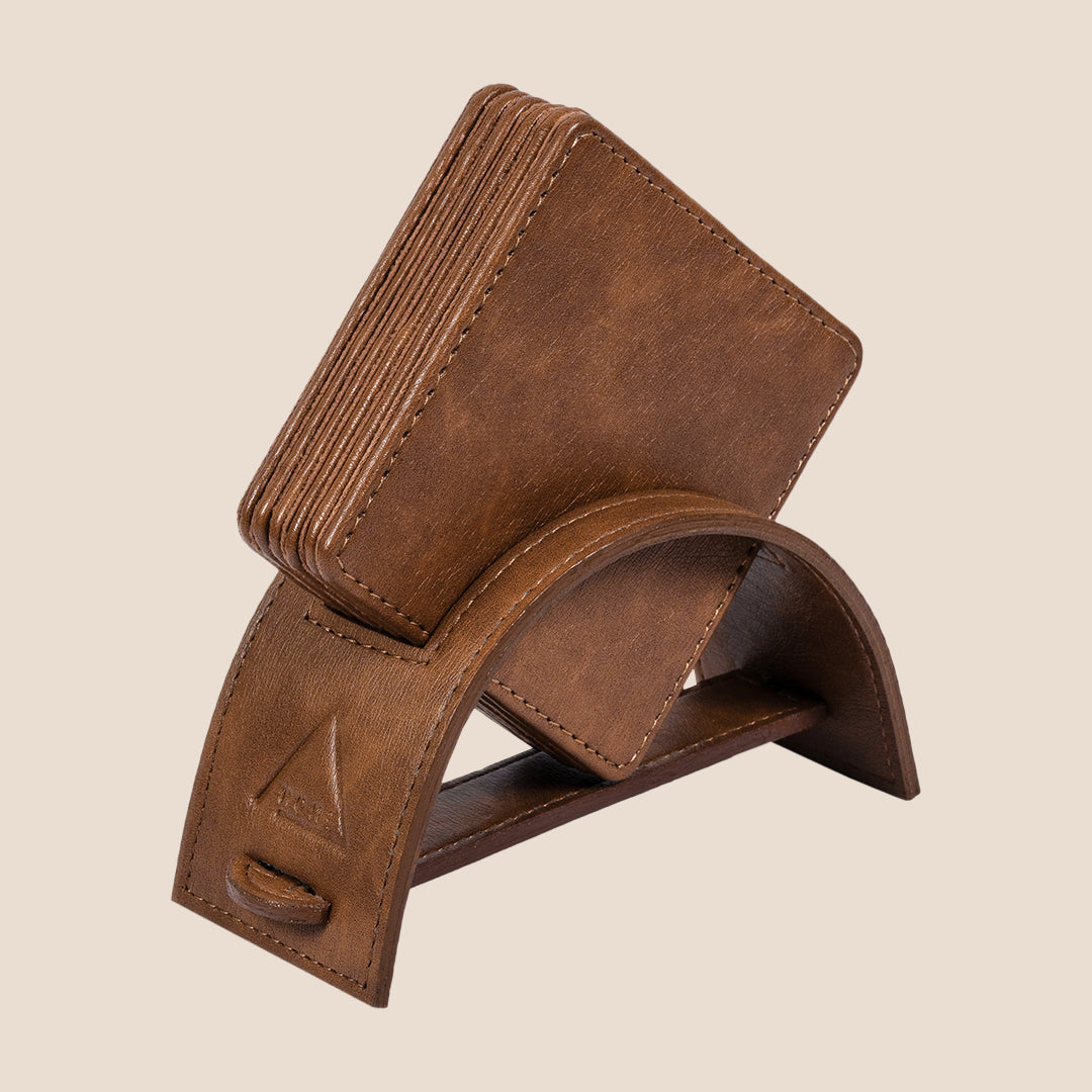 Saddle Stitch Square Coaster and Leather Tray Set