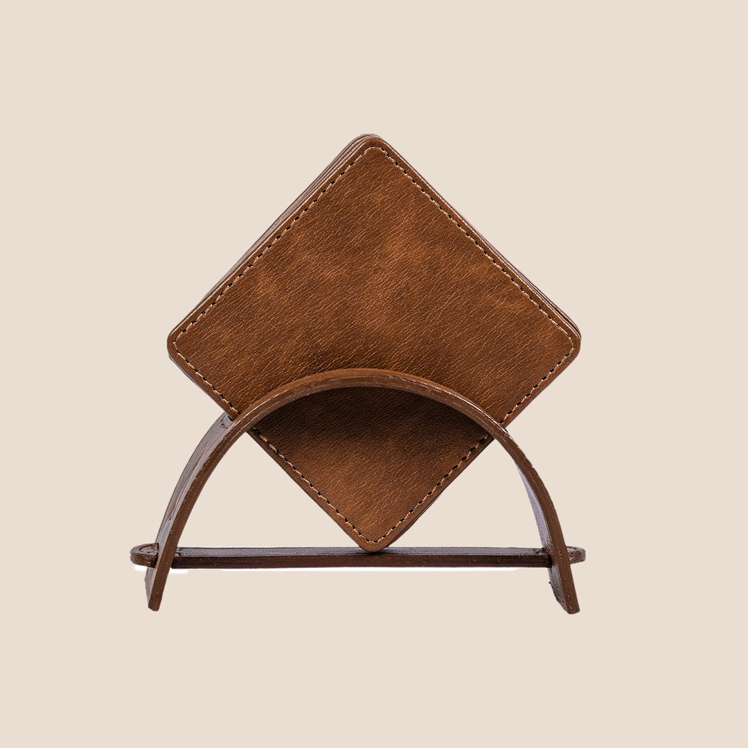 Saddle Stitch Square Coaster and Leather Tray Set