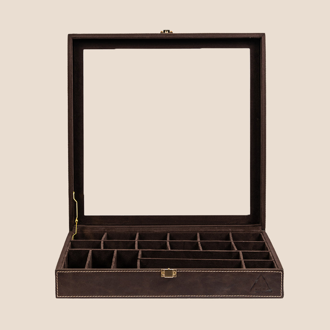 Dual Vault Crystal Top Watch & Jewel Box- Real Leather- Rakhi Gift Set