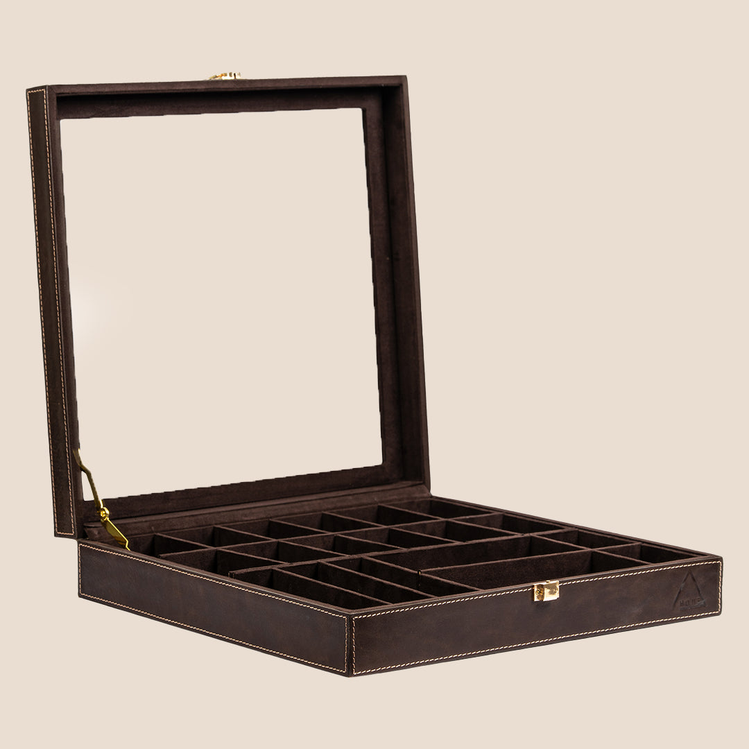 Dual Vault Crystal Top Watch & Jewel Box- Real Leather- Rakhi Gift Set