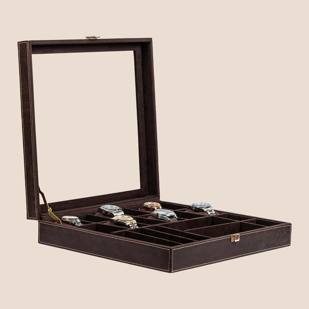 Dual Vault Crystal Top Watch & Jewel Box- Real Leather- Rakhi Gift Set