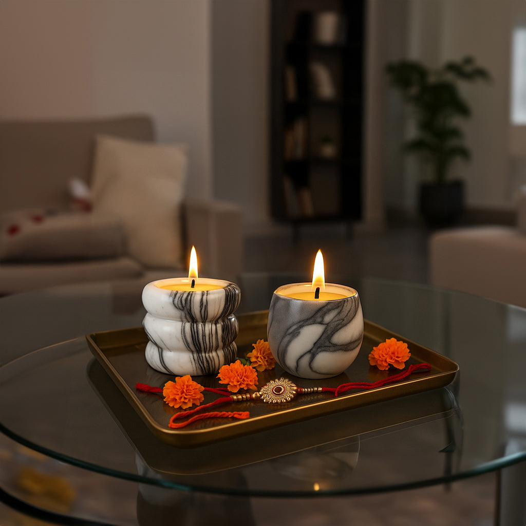 Layers of Illumination, Rooted Light & Surprise Rakhi Gift (Set of 2 Scented Candles) - ACad Home