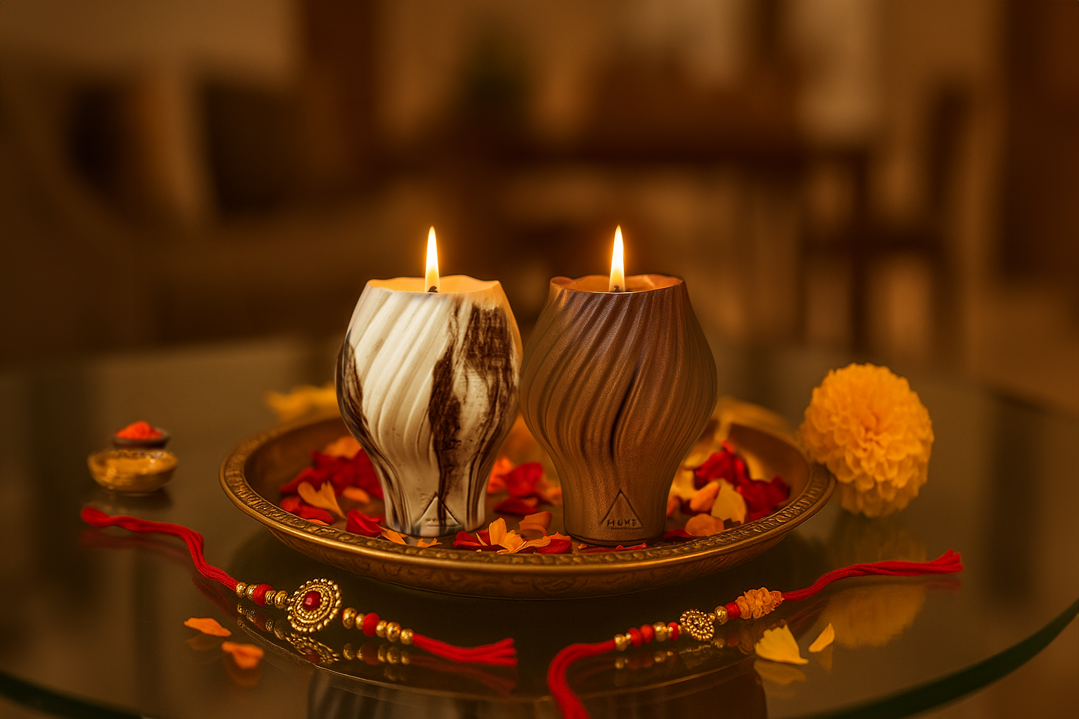 Blossom of Light & Surprise Rakhi Gift (Set of 2 Scented Candles) - ACad Home
