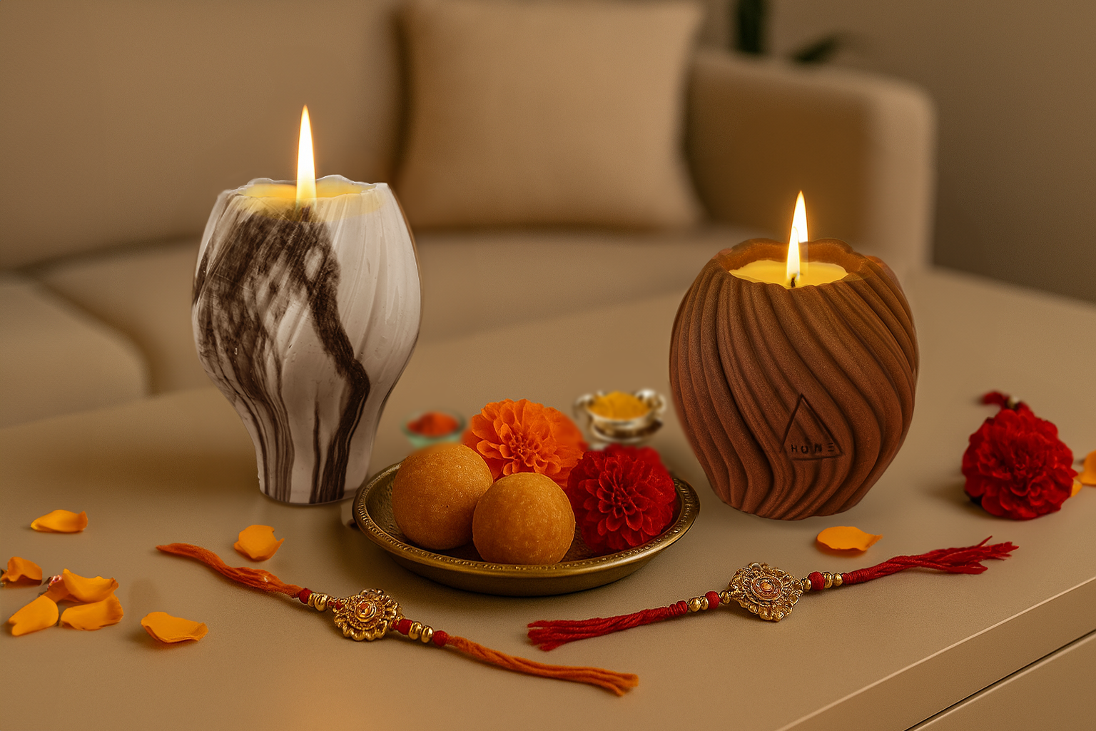 Blossom of Light, Movement of Fluidity & Surprise Rakhi Gift (Set of 2 Scented Candles) - ACad Home