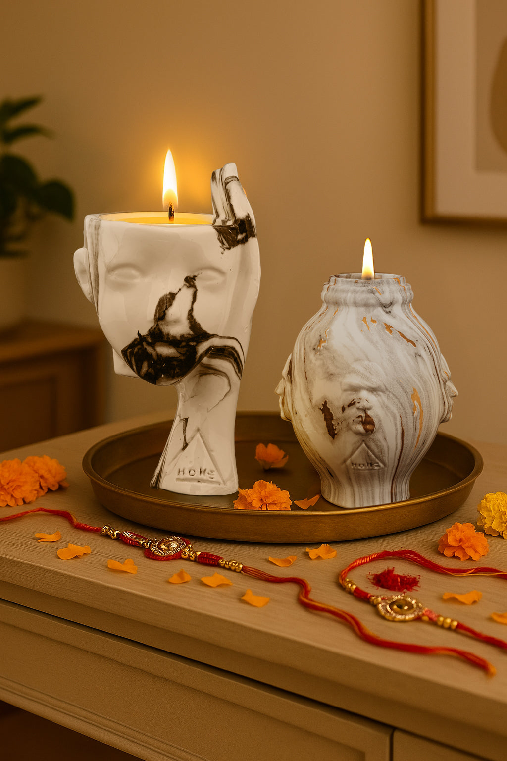 Vessel of Reflection & Guiding Flame & Surprise Rakhi Gift (Set of 2 Scented Candle) - ACad Home