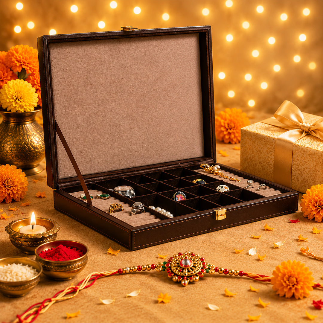 Regal Case Jewellery Organiser- Real Leather- Rakhi Gift Set