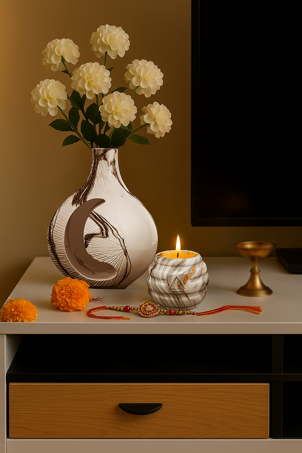Womb of Silence & Circle of Light & Surprise Rakhi Gift (Set of 1 vase & 1 Scented Candle) - ACad Home