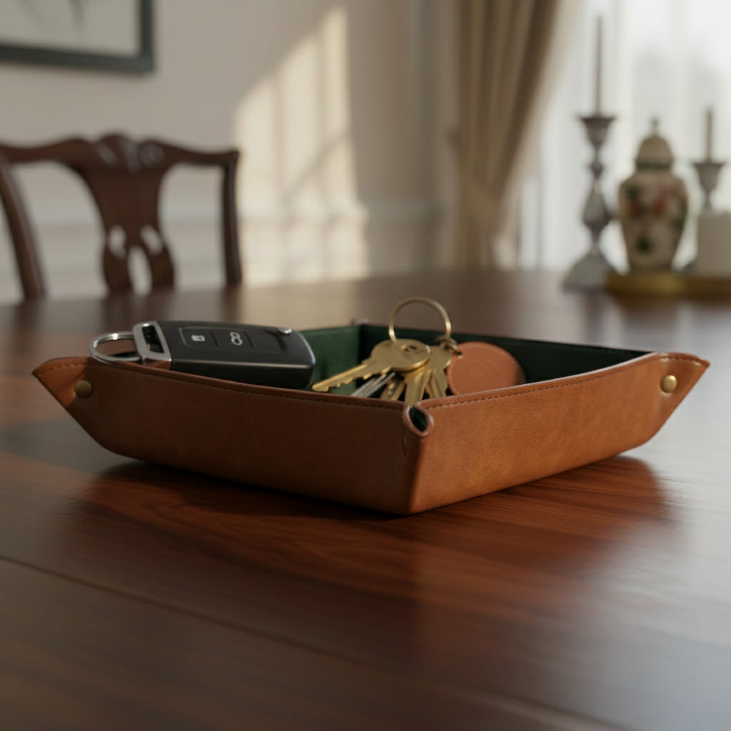 Dual Classic Square Leather Organiser Tray