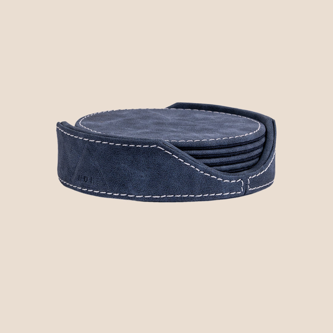 Luxe Round Coasters With Holder- Set of 6