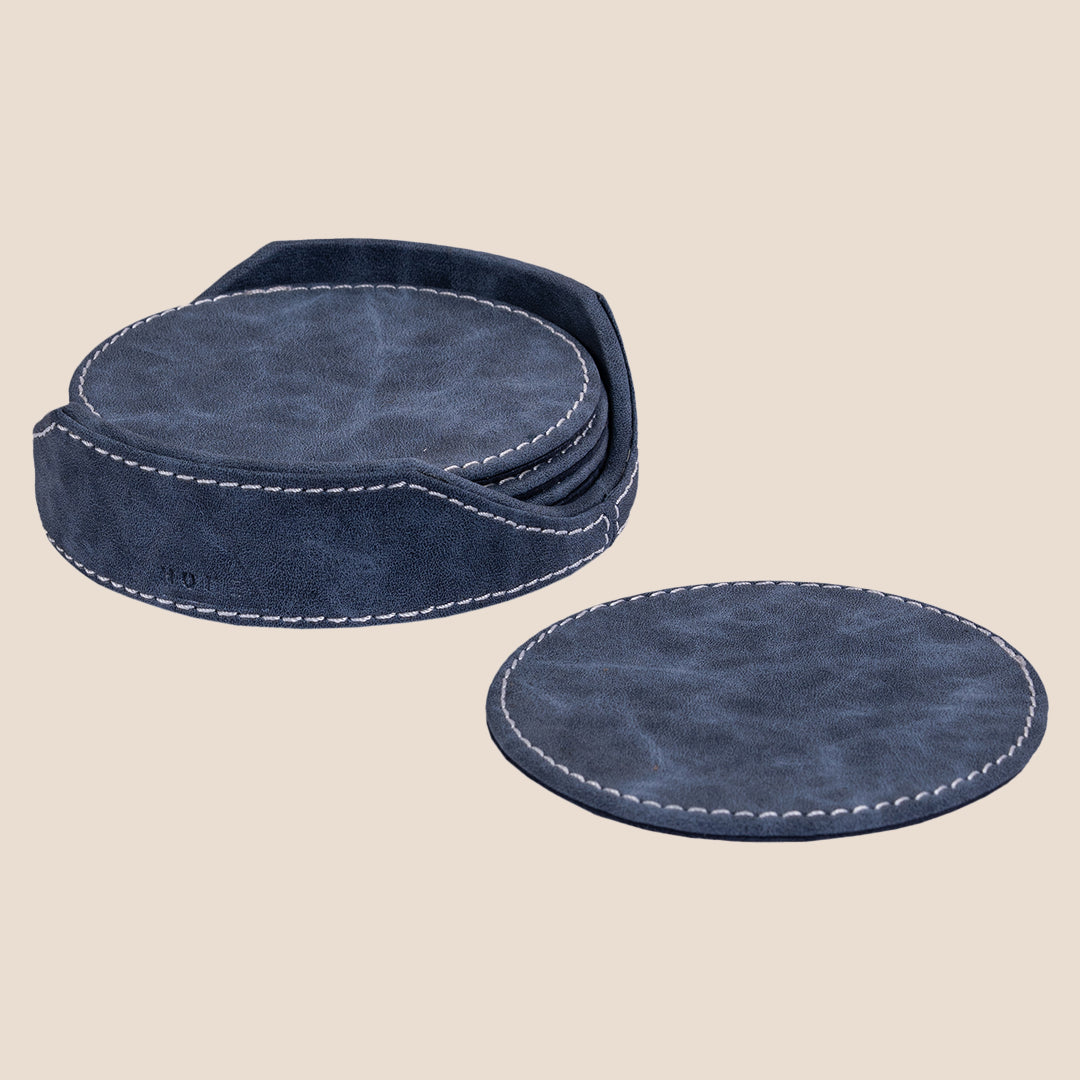 Luxe Round Coasters With Holder- Set of 6