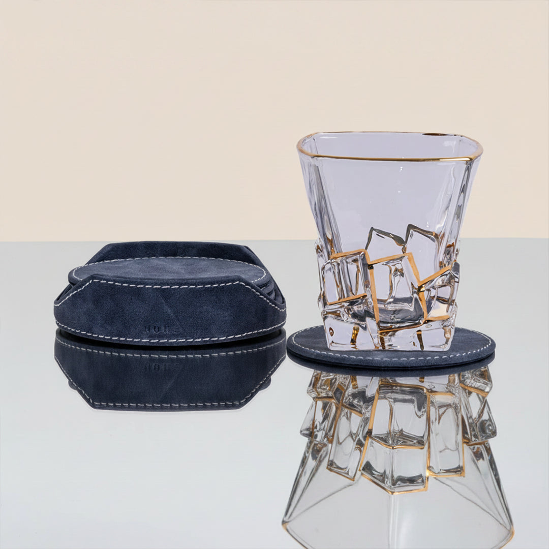 Luxe Round Coasters With Holder- Set of 6