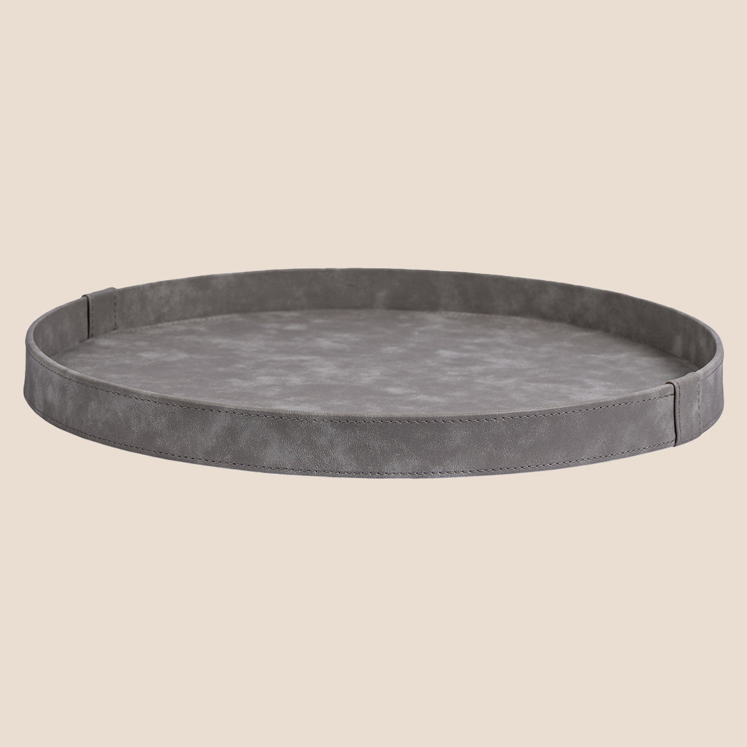 Grey Faux Round- Décor Tray