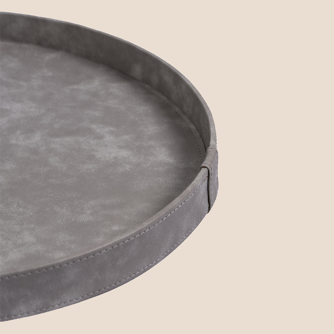 Grey Faux Round- Décor Tray
