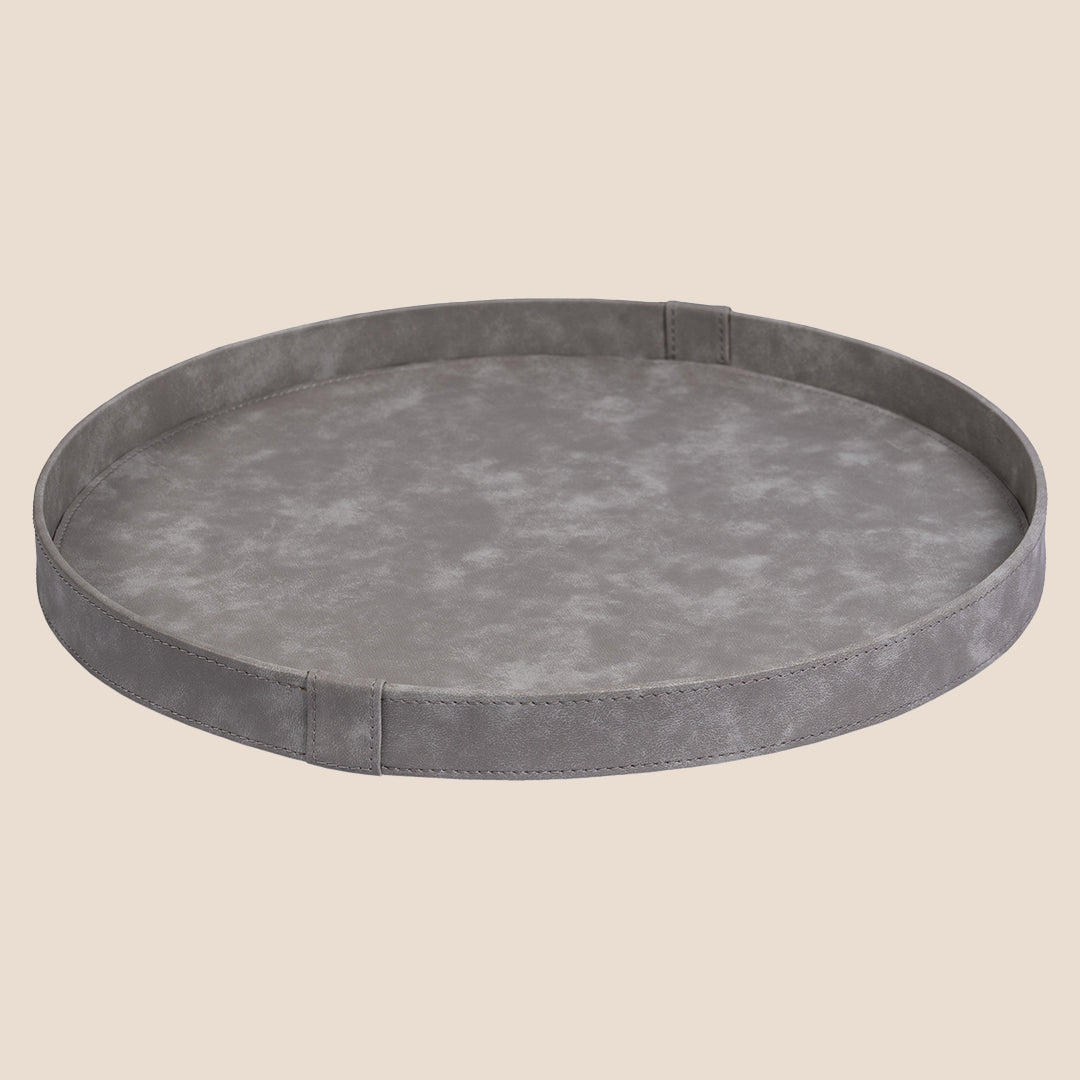 Grey Faux Round- Décor Tray