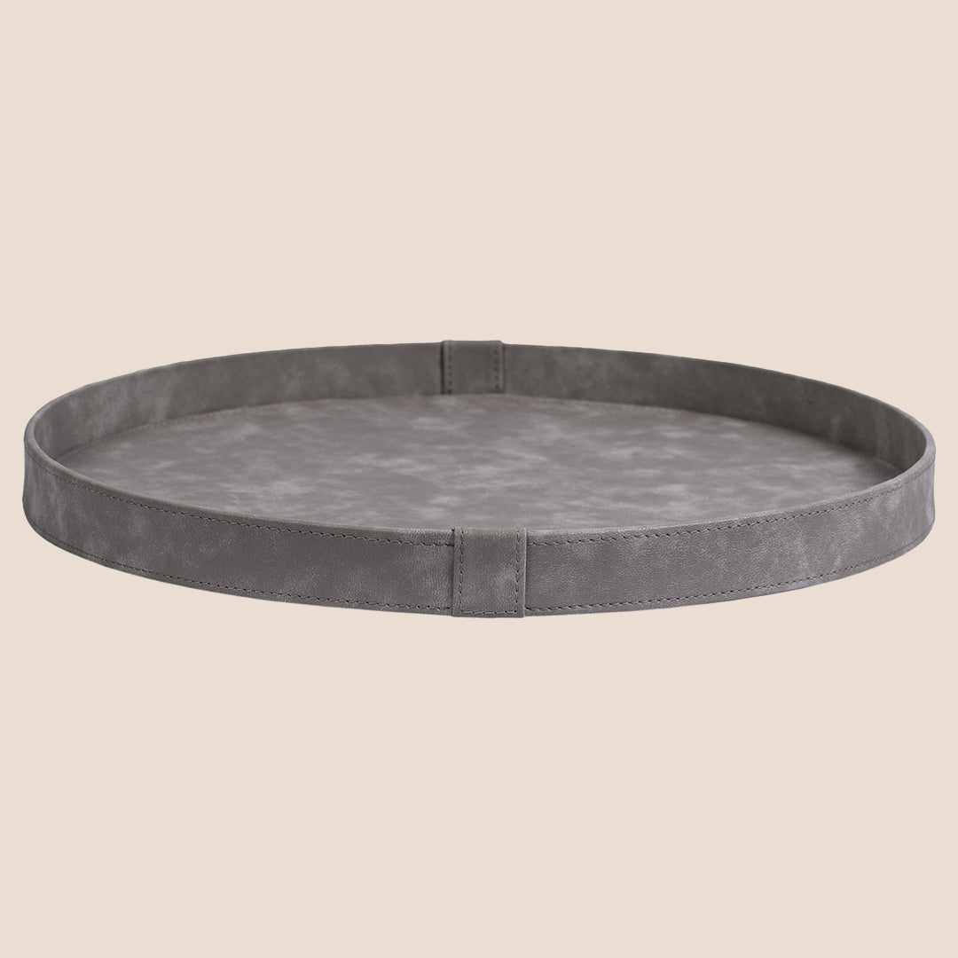 Grey Faux Round- Décor Tray