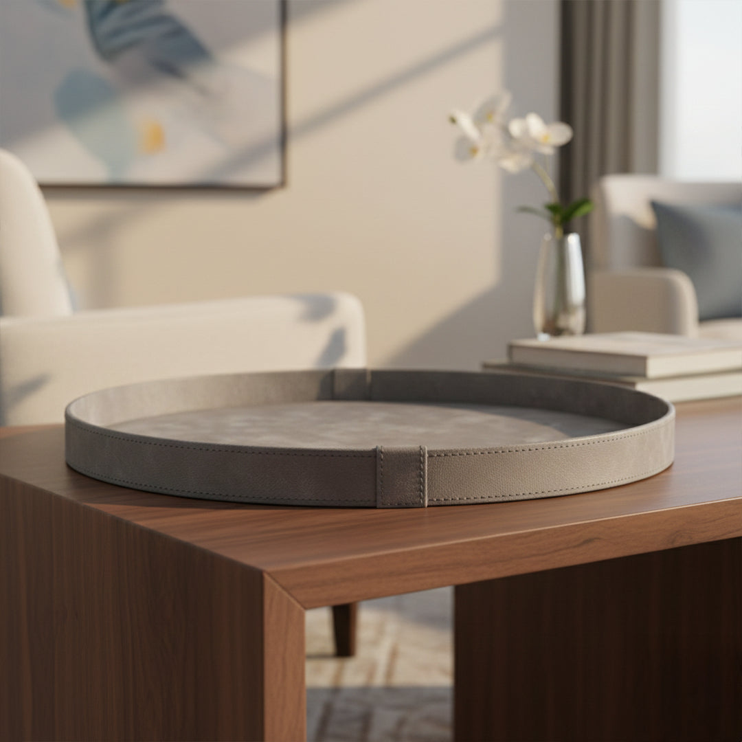 Grey Faux Round- Décor Tray