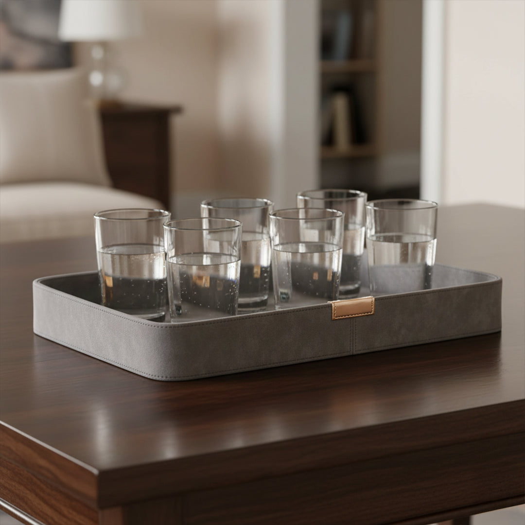 Curvedge Rectangular  Leather Tray