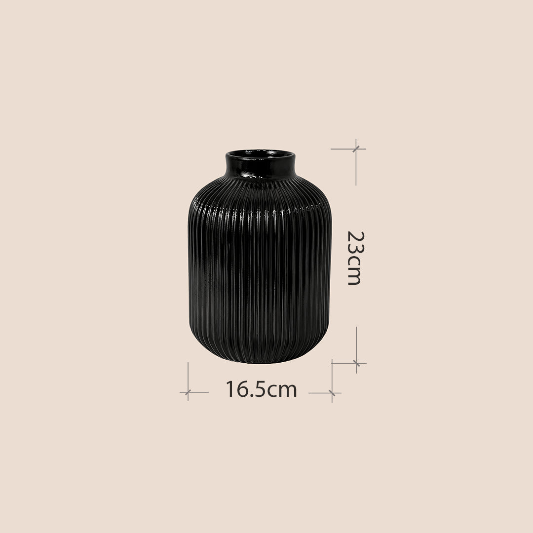 Obsidian Ribbed Elegance - The Vase