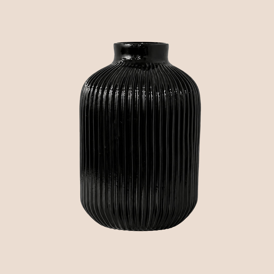 Obsidian Ribbed Elegance - The Vase