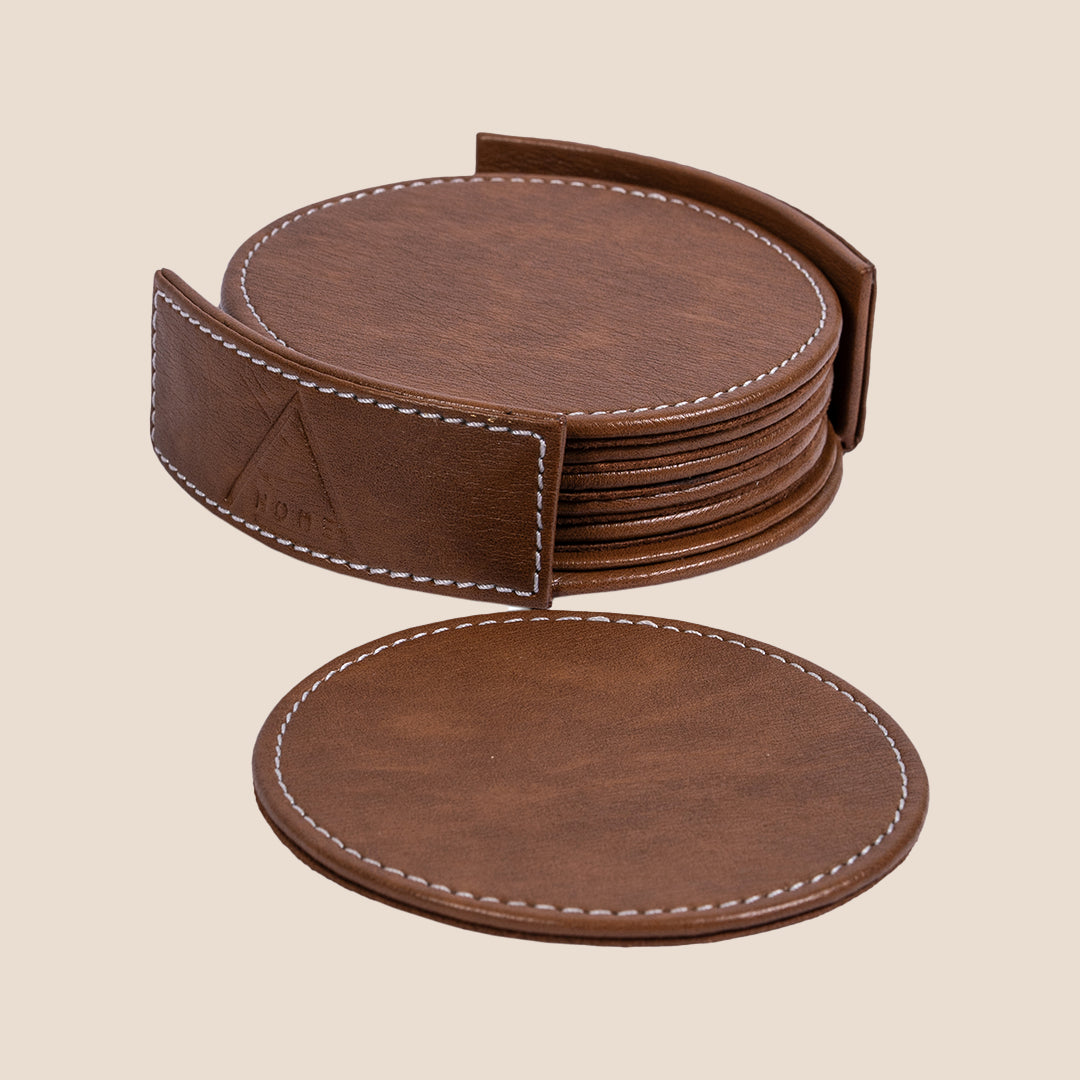 Luxe Round Coasters With Holder- Set of 6