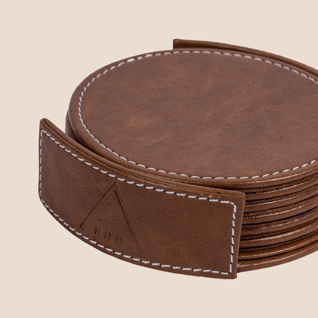 Luxe Round Coasters With Holder- Set of 6