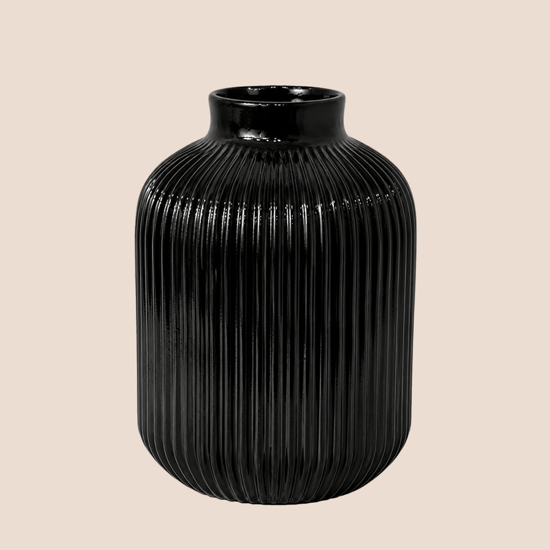 Obsidian Ribbed Elegance - The Vase