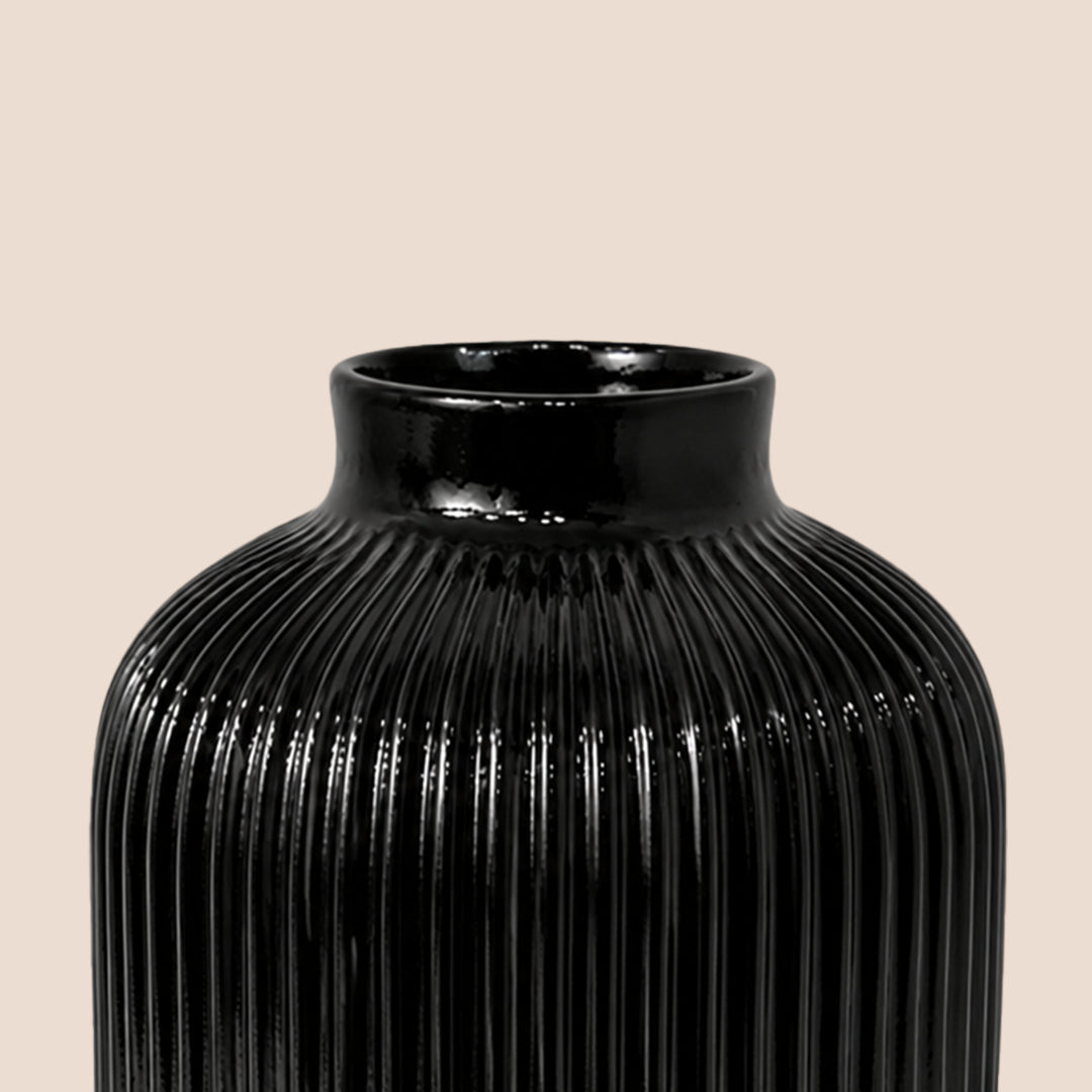 Obsidian Ribbed Elegance - The Vase