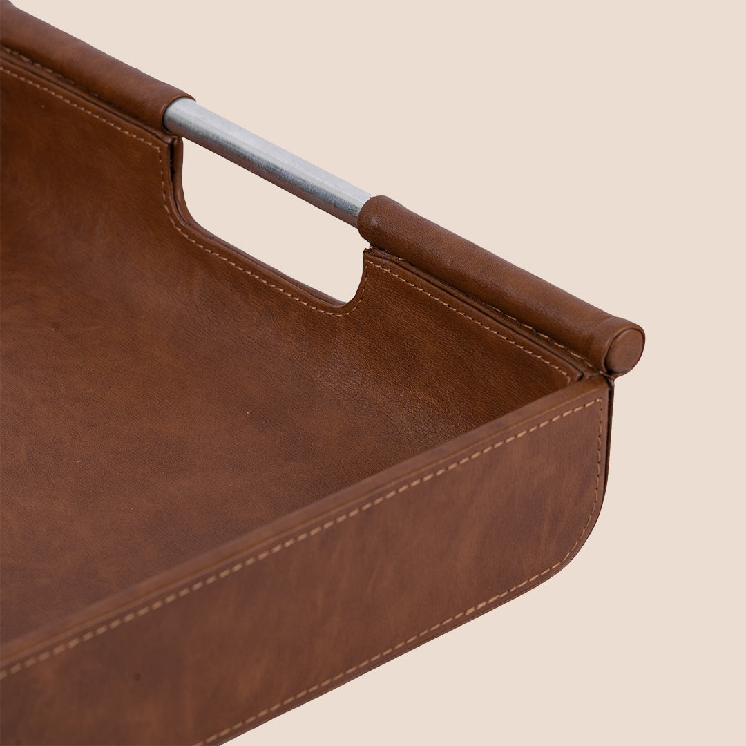 Saddle Stitch Square Coaster and Leather Tray Set