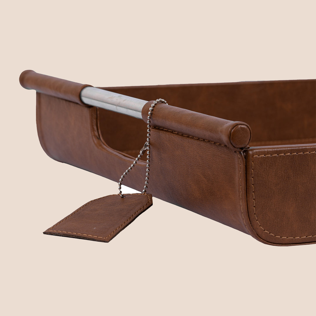 Saddle Stitch Square Coaster and Leather Tray Set