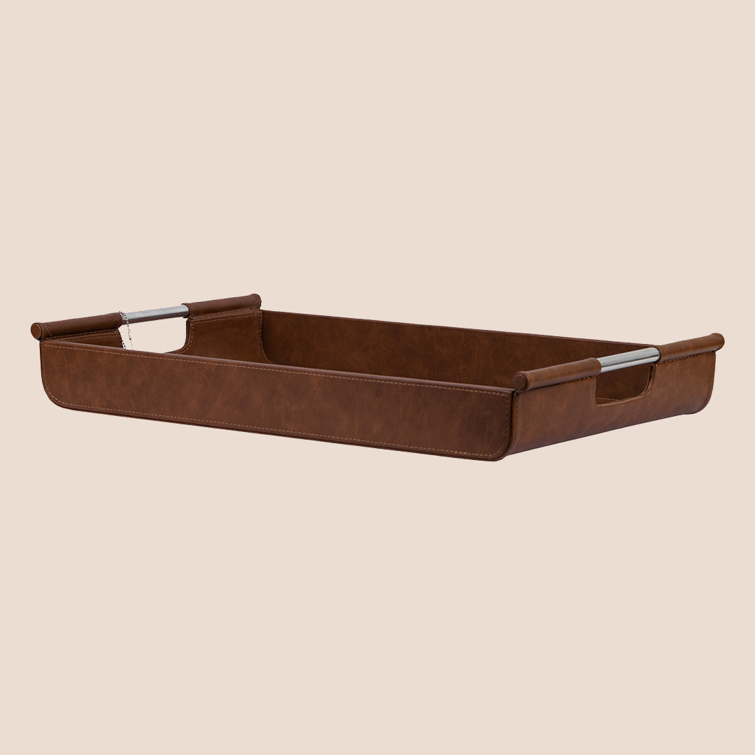 Saddle Stitch Square Coaster and Leather Tray Set
