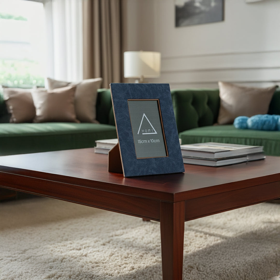 The Azure Canvas: Textured Leather Frame