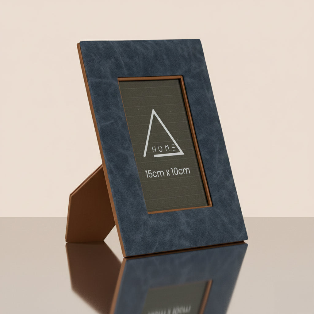 The Azure Canvas: Textured Leather Frame