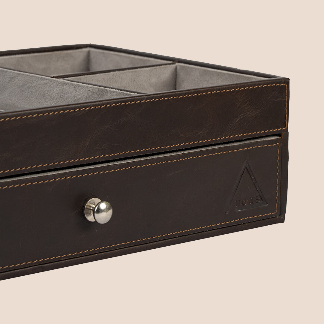 The Heritage Valet: Dual-Layer Organizer- Real Leather