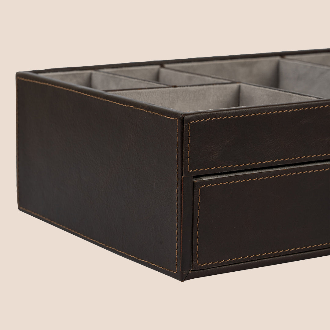 The Heritage Valet: Dual-Layer Organizer- Real Leather