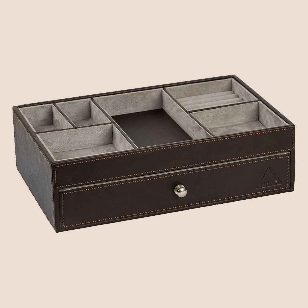 The Heritage Valet: Dual-Layer Organizer- Real Leather