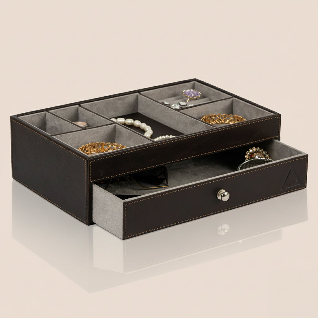 The Heritage Valet: Dual-Layer Organizer- Real Leather