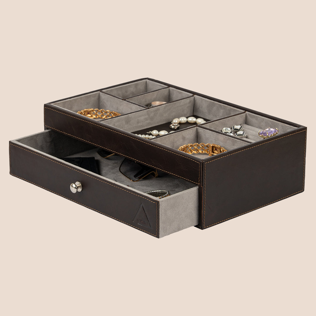 The Heritage Valet: Dual-Layer Organizer- Real Leather