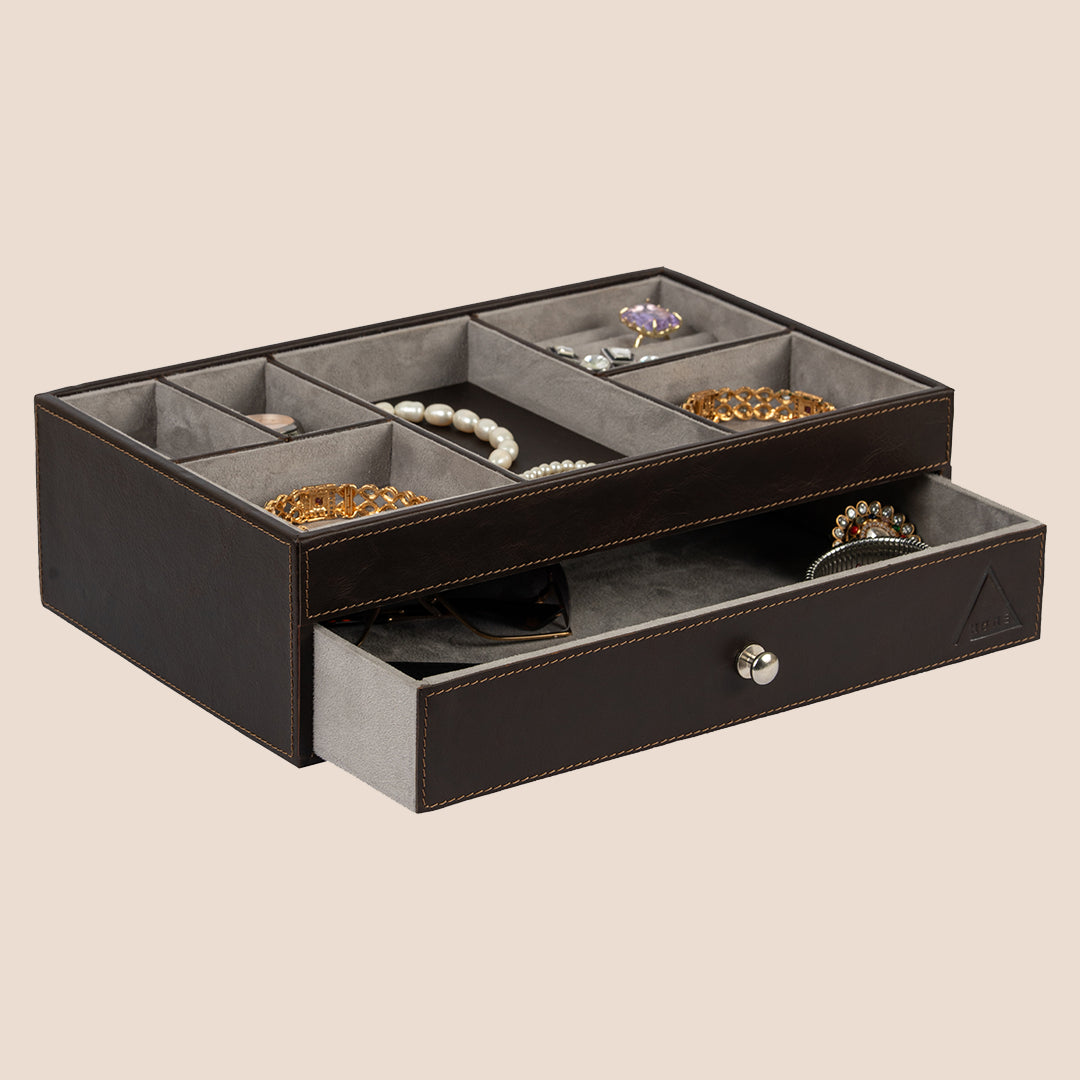 The Heritage Valet: Dual-Layer Organizer- Real Leather