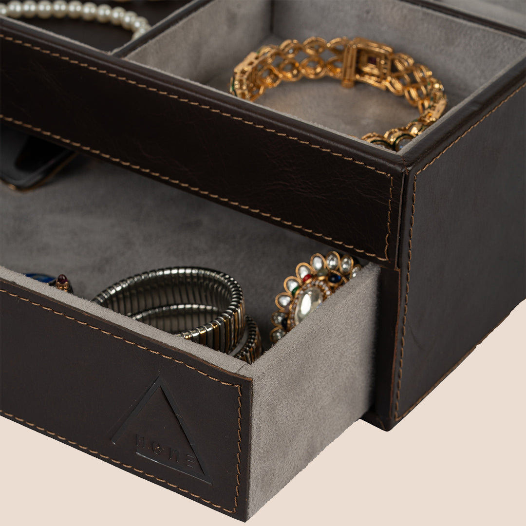 The Heritage Valet: Dual-Layer Organizer- Real Leather