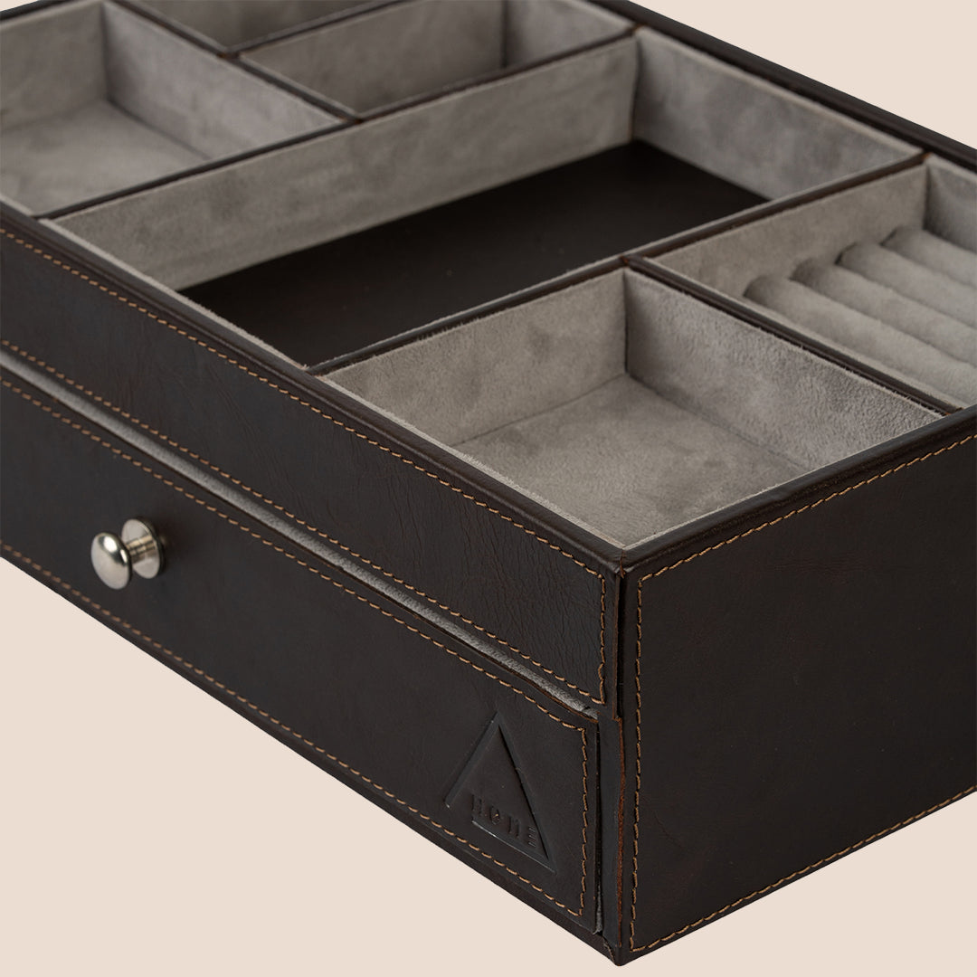 The Heritage Valet: Dual-Layer Organizer- Real Leather