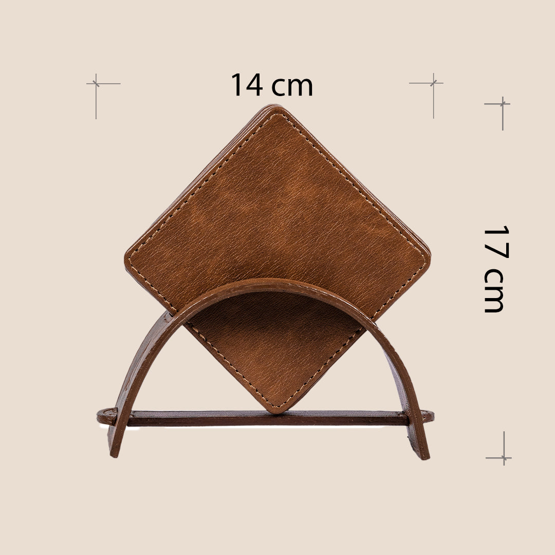 Saddle Stitch Square Coaster and Leather Tray Set