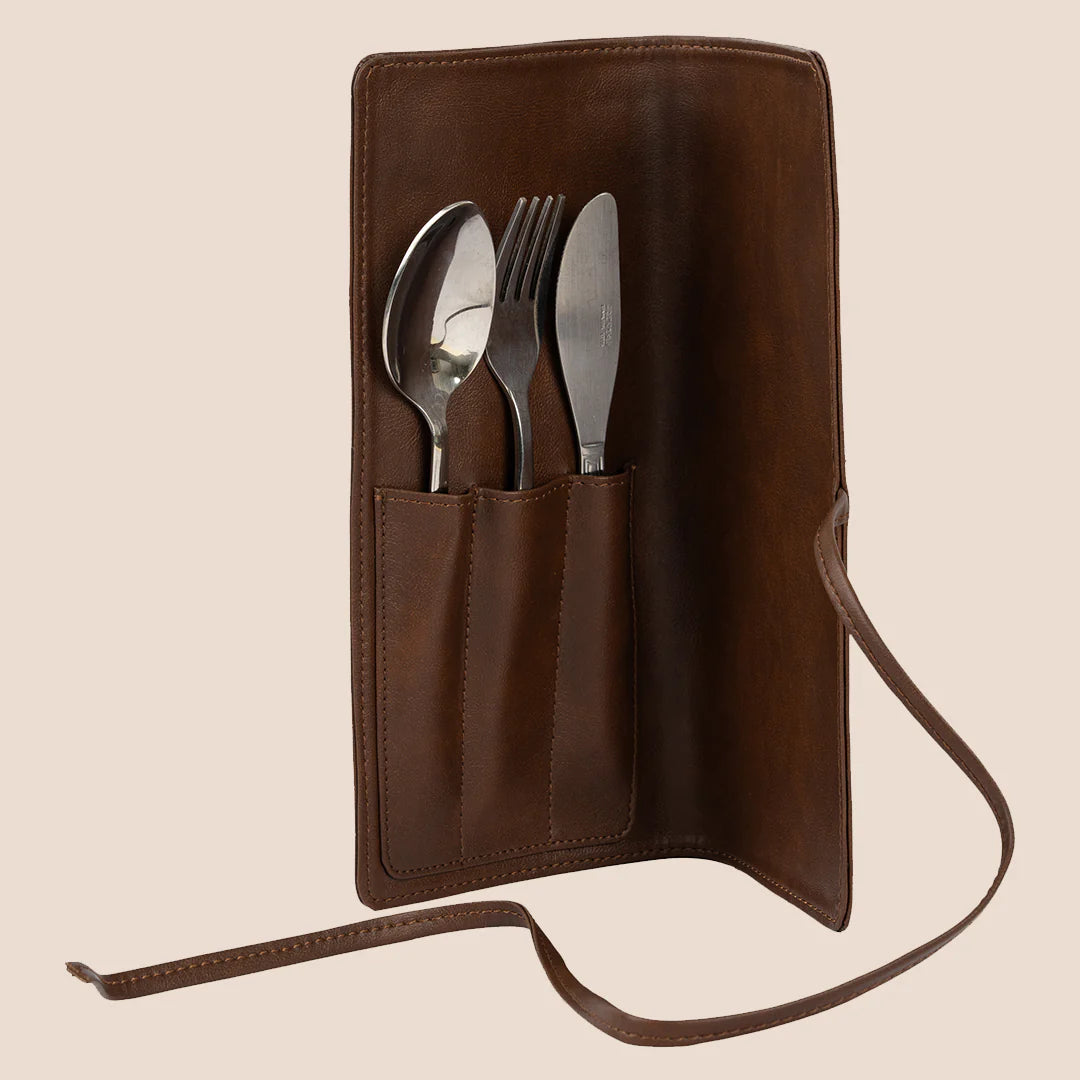 Leather Abstract Mats & Cutlery Holder - Set of 1
