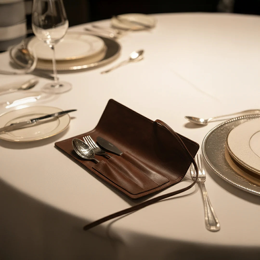 Leather Abstract Mats & Cutlery Holder - Set of 1