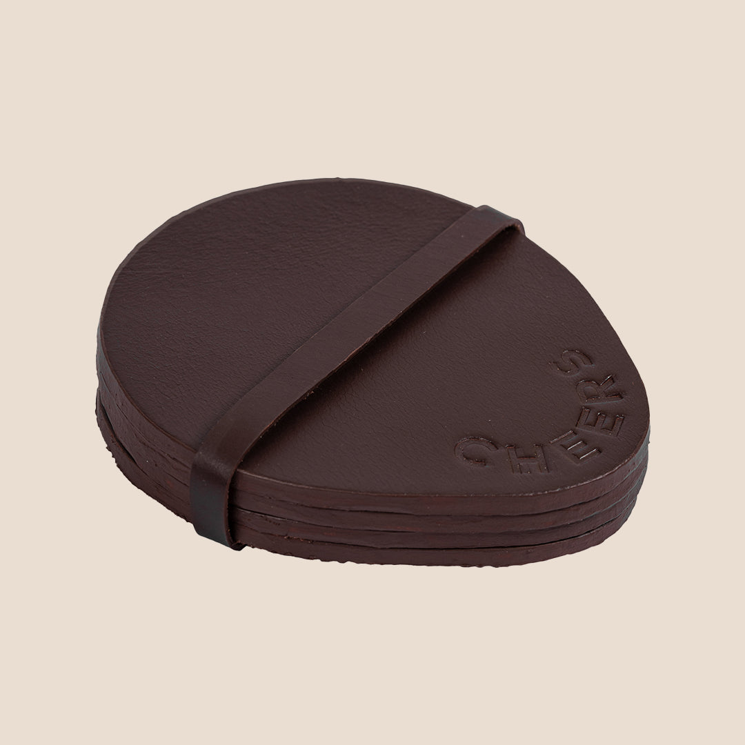 Art Luxe Dark Brown Coaster - Set of 4 (with band)- Real Leather
