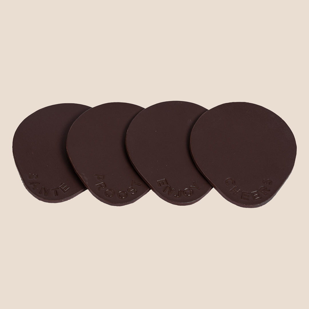 Art Luxe Dark Brown Coaster - Set of 4 (with band)- Real Leather