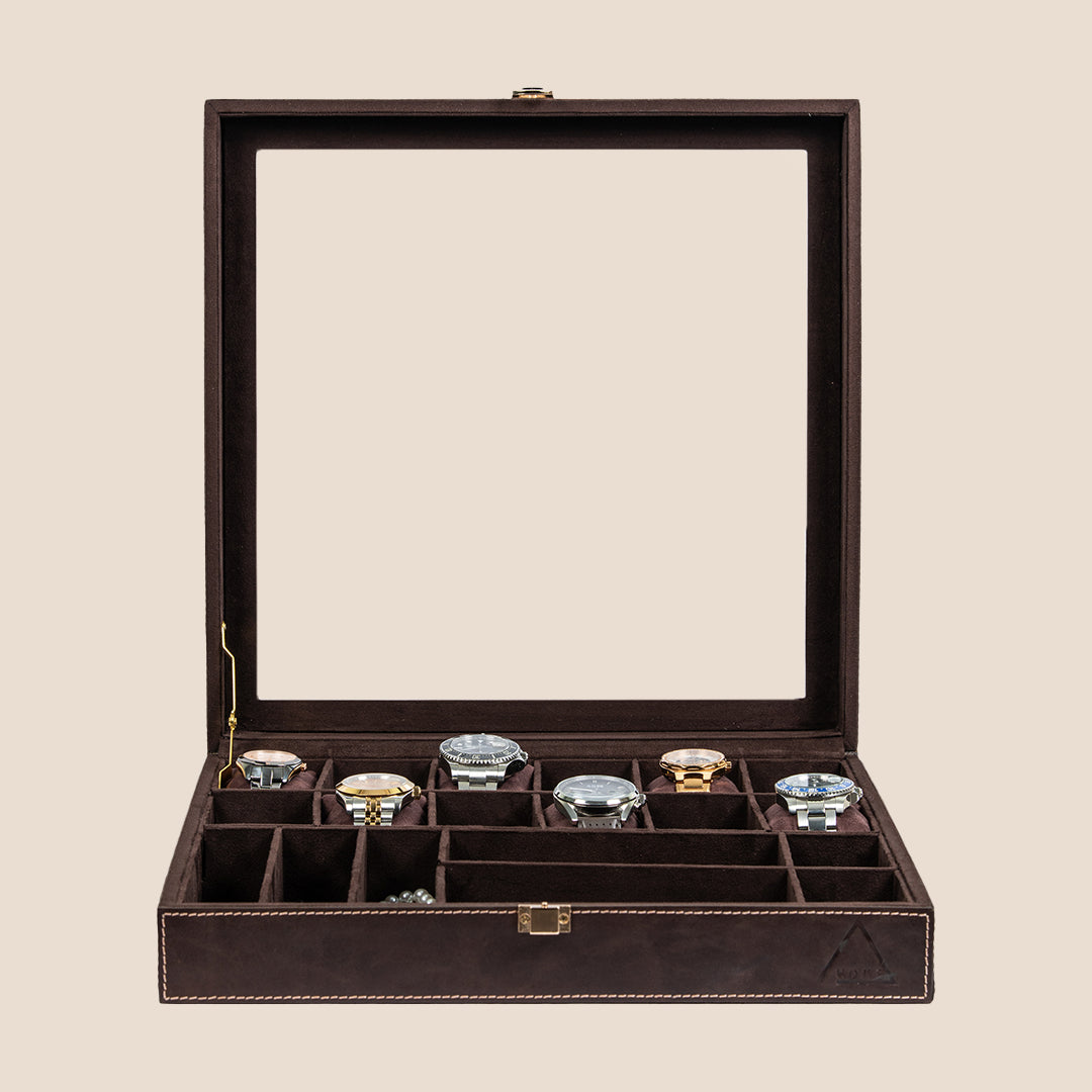Dual Vault Crystal Top Watch & Jewel Box- Real Leather- Rakhi Gift Set