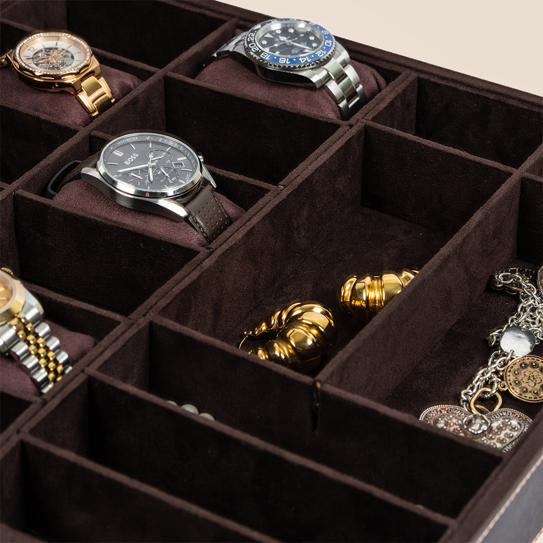 Dual Vault Crystal Top Watch & Jewel Box- Real Leather- Rakhi Gift Set